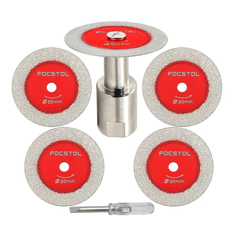 FOCSTOL Mini Diamond Glass Cutting Disc - 5pcs 2 Inch(50mm) Glass Saw Blade and 1pc 5/8''-11 Flange for Glass Jade Marble Granite Artificial Stone Porcelain Tile Ceramic - Image 1